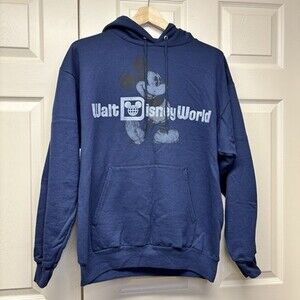 Walt Disney World Mickey Mouse Hanes Sweatshirt Hoodie Navy Blue Size Large